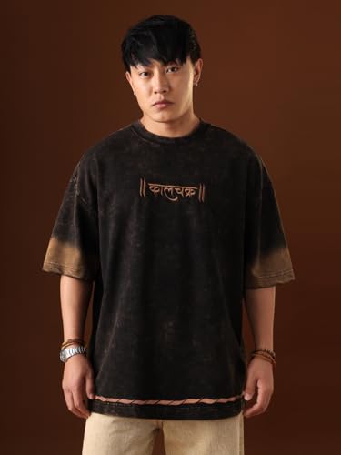 Image of The Souled Store Samsara Men and Boys Short Sleeves Round Neck Grey Graphic Printed Cotton Super Oversized T-Shirts