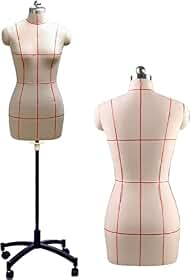 Manequim em forma de vestido feminino plus size com altura ajustável de 150 a 172 cm, modelo de torso de costura em meia escala sobre rodas para alfaiataria e exibição de roupas, linha de