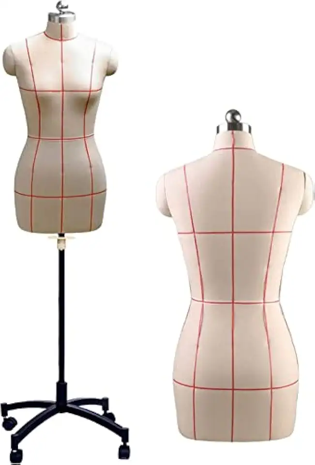 Manequim em forma de vestido feminino plus size com altura ajustável de 150 a 172 cm, modelo de torso de costura em meia escala sobre rodas para alfaiataria e exibição de roupas, linha de
