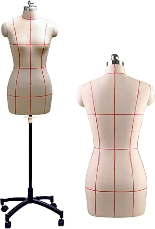 Manequim em forma de vestido feminino plus size com altura ajustável de 150 a 172 cm, modelo de torso de costura em meia escala sobre rodas para alfaiataria e exibição de roupas, linha de
