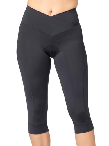 Terry Glamazon Knicker Cycling Padded Bike Capris for Women, 18' Inseam, Crossover Waistband, Fleet Air Chamois - Black, Large