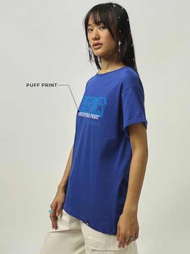 Image of Bewakoof Women's Graphic Printed 100% Cotton T-Shirt - Boyfriend Fit, Round Neck, Half Sleeve