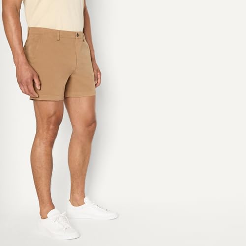 Image of Amazon Essentials Men's Slim-Fit 5 inch Flat-Front Comfort Stretch Khaki Chino Shorts with Elastic Waistband
