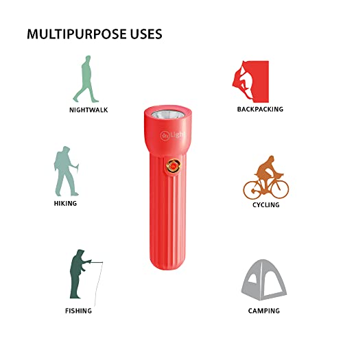 Image of Mr.Light Rechargeable LED Torch Light, USB Type-C Charging, 3 Modes (High /Low /Strobe), Up to 20 Hours Backup, Mini Lightweight Pocket Flashlight for Home, Camping, Hiking & Work (Red)