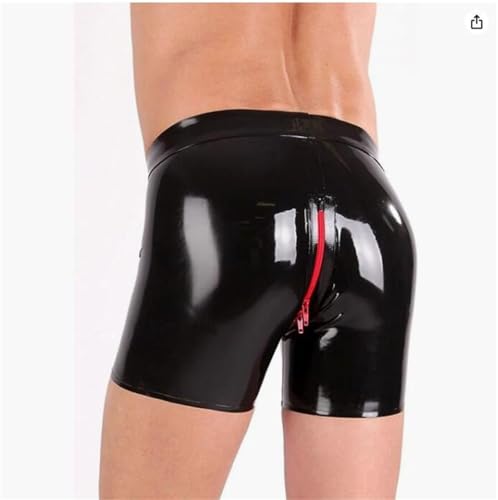 Men's Black Latex Underpants with zipper, Latex Shorts Short Pants Latex Briefs Latex Panties Latex Underwear4