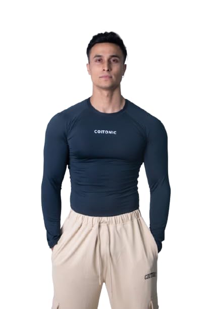 Image of COITONIC Men's Full Sleeve Compression T-Shirt - Athletic Base Layer for Gym, Sports & Fitness Training