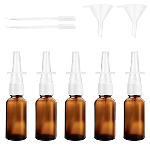 5 sztuk 30 ml butelka z aerozolem do nosa, pusta, szklana, butelka z rozpylaczem do nosa, wielokrotnego użytku, do ponownego napełniania, kolor brązowy