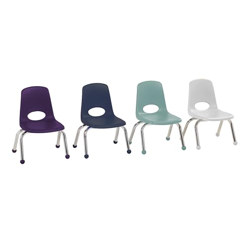 Image of FDP 10 inch School Stack Chair, Stacking Student Seat with Chromed Steel Legs and Ball Glides; For In-Home Learning or Classroom - Contemporary /Purple (4-Pack), 14001-CTPU