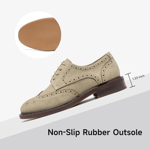 Image of BEAU TODAY Oxford Shoes for Women,Leather Brogue Dress Shoes,Comfort Brethable Ladies Lace-up Handmade Wingtip Shoes for Business Work