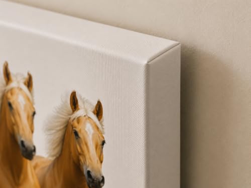 Image of 7 Horse Vastu Sunrise Canvas Painting | Positive Energy Wall Decor | Big Size Premium Running Horses Artwork for Home, Office & Hall Decoration (Modern, Light Brown Horse, 26x18 Inch)