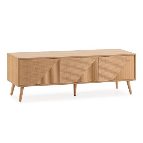 HOMN LIVING Meuble TV Telmo 3 Portes Effet Chêne, 130 cm (Largeur) 40 cm (Profondeur) 45 cm (Hauteur)