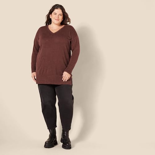 Image of Amazon Essentials Women's Lightweight V-Neck Tunic Sweater, Long Sleeve, Ribbed (Available in Plus Size)