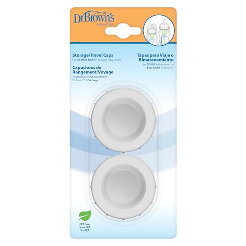 Image of Dr. Brown's Wide-Neck Storage/Travel Caps for Anti-Colic Options+ Baby Bottles, fits 9 oz/270 mL and 5 oz/150mL, BPA-Free, 2-Pack