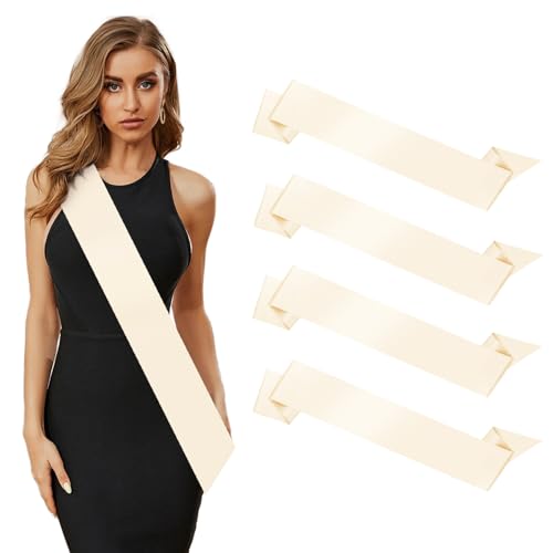 4Pcs Champagne DIY Blank Sash for Prom Queen, Homecoming, Pageant, Wedding Anniversary Christmas Party Satin Sash for Graduation, Birthday, Halloween Bachelorette Party, DIY Sashes with Safety Pin