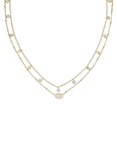 Kendra Scott Emilie Crystal Multi Strand Necklace in Iridescent Drusy, 14k Gold Plated Brass, Fashion Jewelry for Women