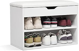 Meerveil Shoe Storage Bench, Shoe Cabinet with Storage Seat, 60 x 30 x 43 cm Wooden White Small Unit for 8 Pairs Shoes