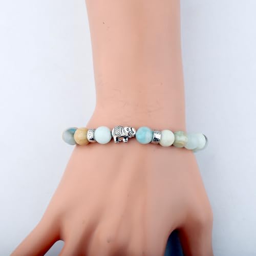 Image of FUSTMW Elephant Gifts Bracelet Friendship Gifts Elephant Charm Natural Stone Bracelet Inspirational Gifts