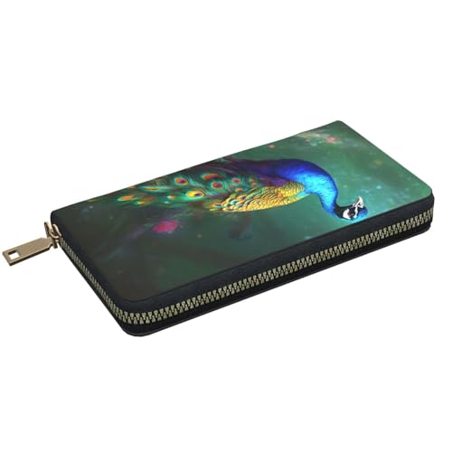 Colorful Peacock Printed Long Wallet for Women Men Cute Coin Purse with Card Holder2