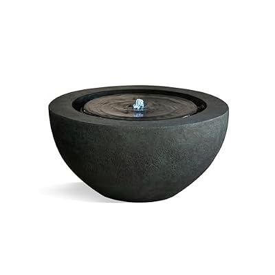 Xbrand 19.8"" W Round Polyresin Indoor/Outdoor Sphere Water Fountain w/LED Light, Garden Water Fountain, Water Bowl Fountain, Patio Water Fountain, Water Fountain Décor, Dark Green, ALLS3542-2