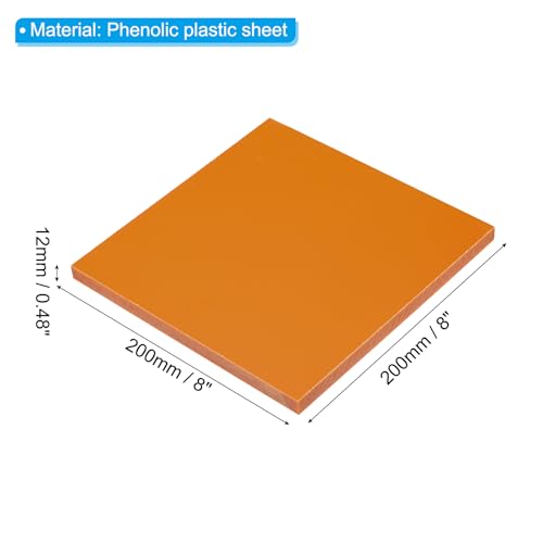 Image of PATIKIL Orange Phenolic Sheet, 1pcs 200x200x12mm Laminated Resin Plate Board PCB Sheet for Electrical Electronic Fixtures DIY and Crafts
