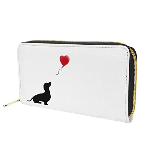 Dolyues Cartera larga para mujer, con cremallera, para tarjetas de crédito, dinero en efectivo, con bolsillo para monedas, Globo de perro salchicha, Clásico Cover