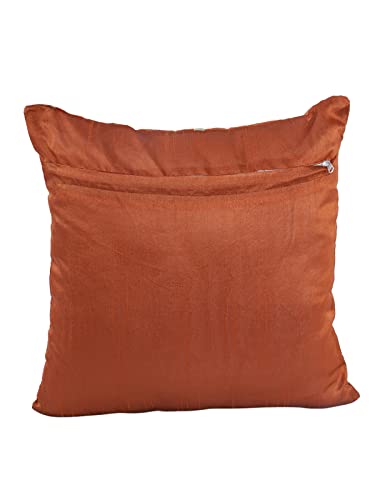 Image of ROMEE Unique Floral Polyester Orange & Gold Cushion /Pillow Covers for Sofa Pack of 5 (16 X16 Inches)