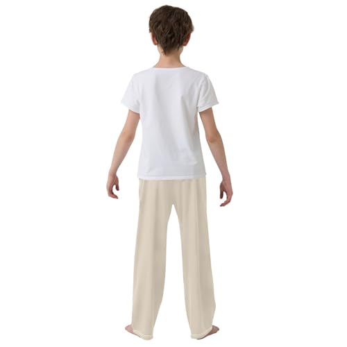 ZZXXB Beige Boys Long Pants Soft Trousers Elastic Waist Kids Lounge Bottoms with Pockets S-XL3