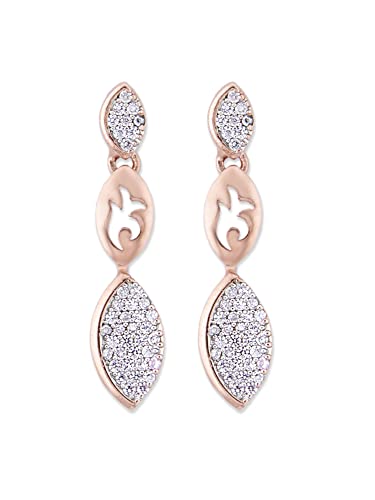 Image of Ami Rose Gold Dazzling Cubic Zirconia Designer Contemporary Necklace & Earring Set For Women-ZPFK20055