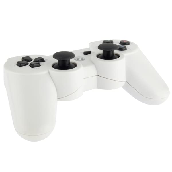 High-Tech Place Double Shock III Wireless Controller, Manette sans Fil Double Shock III pour Sony PS3, a Action de Vibration (Blanc)