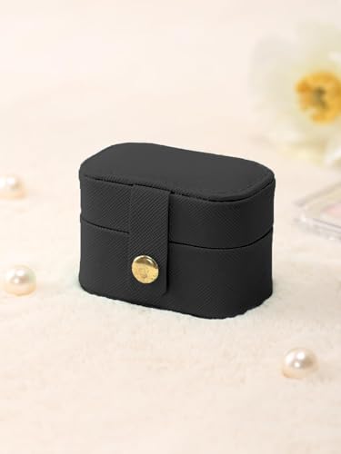 Image of Cortina Pu Leather Small Jewelry Box, Travel Portable Jewelry Case For Ring, Pendant, Earring, Necklace, Bracelet Organizer Storage Holder Boxes - Black