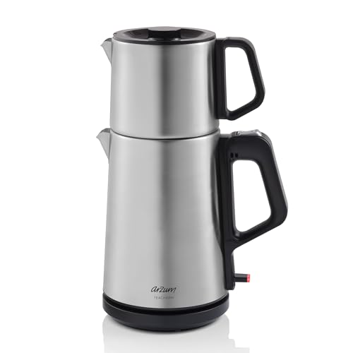 Arzum TeaCharm Turkish Tea Maker, Stainless Steel, Auto Shut-Off, Boil-Dry Protection, INOX, 1.8L, 120V 3-pin US Plug, 1800W