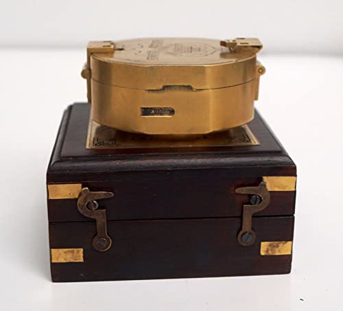 Brújula náutica antigua de latón CALIF INTERNATIONAL con caja de madera, modelo CI_Pocket Compass-3, portátil y resistente al agua, diámetro aproximado 3 pulgadas miniatura 2