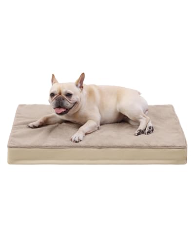 Image of KSIIA Orthopedic Dog Bed for Medium Dogs with Waterproof Lining,Khaki,29x18 | Deluxe Soft Plush Dog Crate Bed, Washable Pet Mat with Removable Cover & Egg Crate Foam for Medium Dogs Sleeping & Relaxing