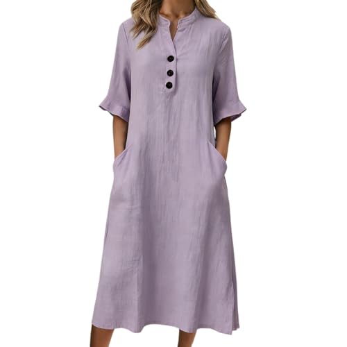 Robe pour femme col en V boutonné manches 3/4 fluide vêtement de plage décontracté