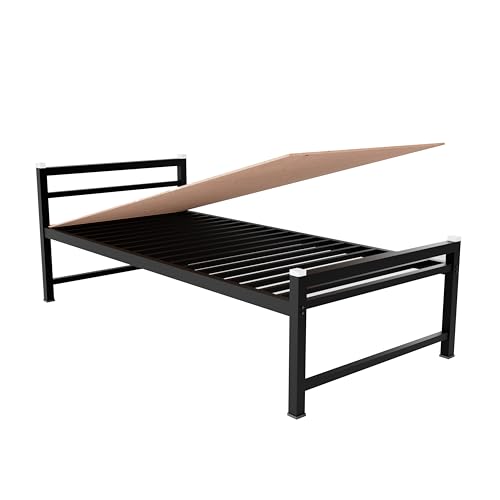 Image of ZIAULA Premium Bed SingleSize 3x6 Feet Cot for Bedroom Heay Duty Strong Metal Cot Iron Semi Folding Bed Easy Portable Iron cotSingle (3x6 Feet, with Attached Board), Painted, Black
