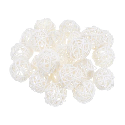 uxcell 22 Pcs Wicker Rattan Balls, 1.6inch Wood Decorative Balls Vase Fillers for Centerpiece Bowl Orbs Fillers Tree Wedding Home Decor, White