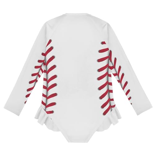 QUGRL Long Sleeve One Piece Ruffle Swimsuit for Girls Size 5-6 Baseball Girl Rashguard Shirt Sport Theme Bathing Suit with UPF 50+ Sun Protection3