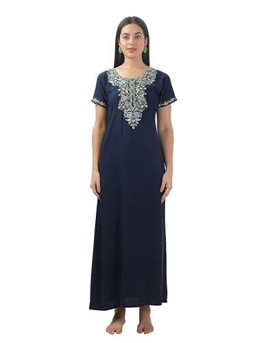 Image of 9shines Label Stylish Alpine Nighty Maxi for Women | Full Length Trendy Nightgown | Premium Nightdress | Nightwear | Heavy Embroidery Nighty with Pockets(2891)