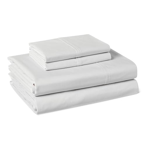 Amazon Basics 100% Organic Cotton Kids' Sheet Set with Deep Pockets and Pillowcase, Queen, Pale Gray