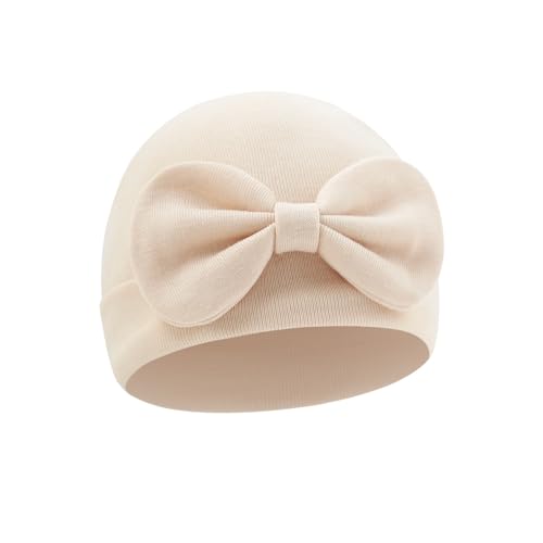 QandSweet Baby Girl Hats Sewn Bow Cotton Infant Beanie Cap Newborn Hospital Hat 0-6 Months4