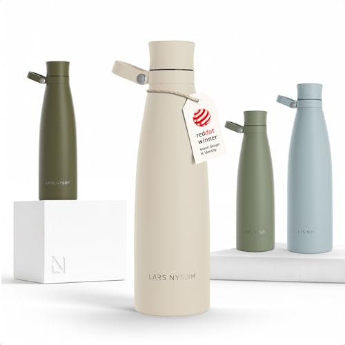 Image of LARS NYSOM Stainless Steel Insulated Water Bottle 25oz 34oz | Insulated Thermo Flask for Hot and Cold Beverages | Leakproof Drinking Bottle (Cream Beige, 25.4oz)