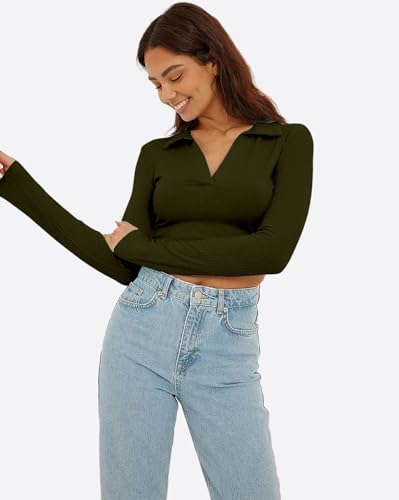 Image of AUSK Women's Regular Fit Crop top Full Sleeves Polo Neck