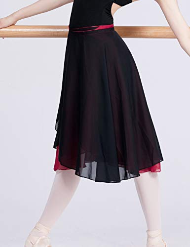 Daydance Burgundy Women's Ballet Skirt Knee Length Wrap Dance Skirts 2 Layers #TOP2