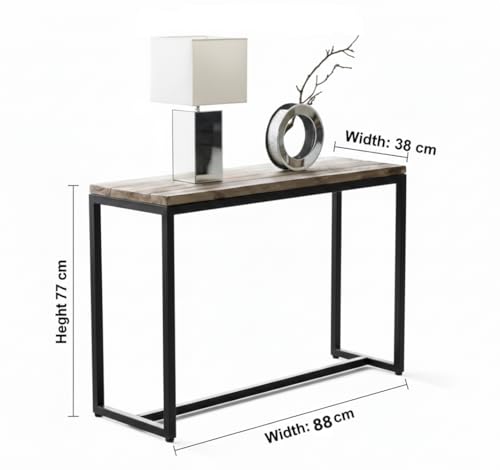 Image of Solid Wood Top & Metal Frame Study Table | Wooden Study Desk | Office Table for Study Room | Office | Library | Kids Room | Living Room | Finish Color - Teak Finish |