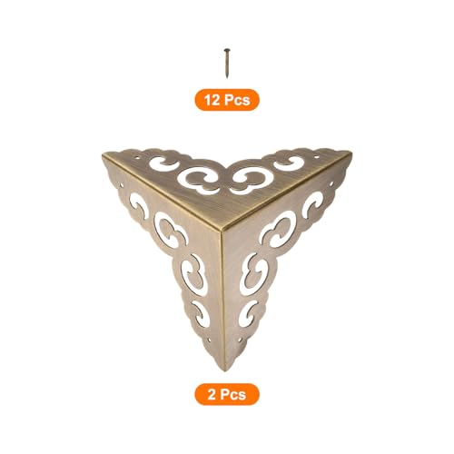 Image of uxcell 2 Pcs Brass Edge Guard, 80mm Decorative Box Corner Cover, Corner Protector, Vintage Stair Dust Corners with Screws, Bronze