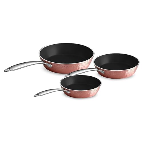 OrGreenic Luxurious Non-Stick Ceramic 3 Piece Rose Gold Cookware Set, Lightweight, Scratch-Resistant, Dishwasher Safe, Oven Safe up to 500°F, Suitable for All Stove Types