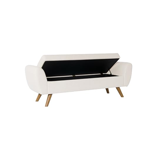 Image of HomePop 60 inch Modern Storage Bench with Wood Legs - Cream Woven