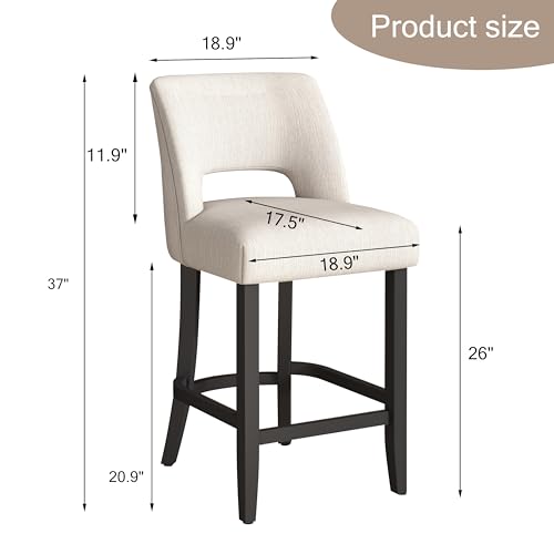 Image of VKNOW Bar Stools Set of 4, 26 inch Upholstered Counter Height Bar Stools | Modern Counter Stools with Black Rubberwood Legs for Kitchen Island Dining Room Bar, Beige-Black Legs