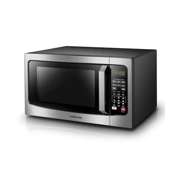 TOSHIBA EM131A5C-SS Countertop Microwave Ovens 1.2 Cu Ft, 12.4″ Removable Turntable Smart Humidity Sensor 12 Auto Menus Mute Function ECO Mode Easy Clean Interior, 1100W, Silver