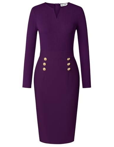 Image of GRACE KARIN Women's 2026 Fall Henly V Neck Business Work Dress Long Sleeve Bodycon Midi Elegant Office Sheath Dress